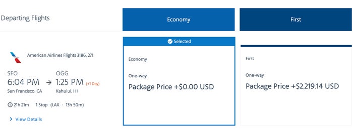 AA Vacations flight price AA vacations flight options