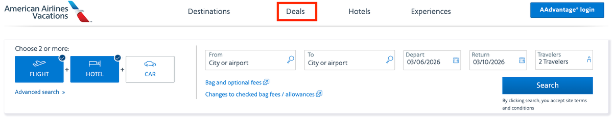 AAdvantage vacations deals pg