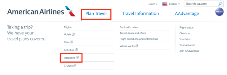 American Airlines home page