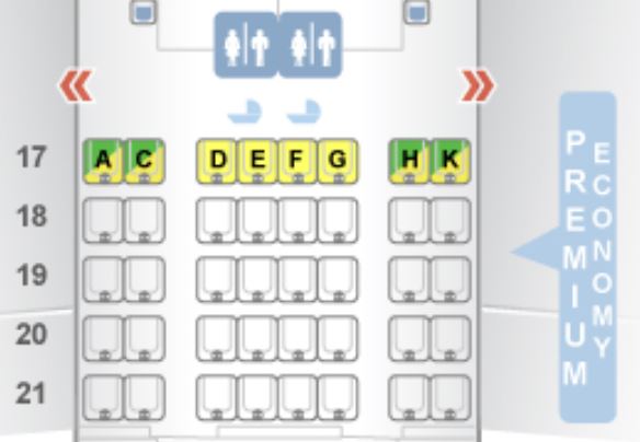 Japan Airlines 777-300 premium economy class seat map.