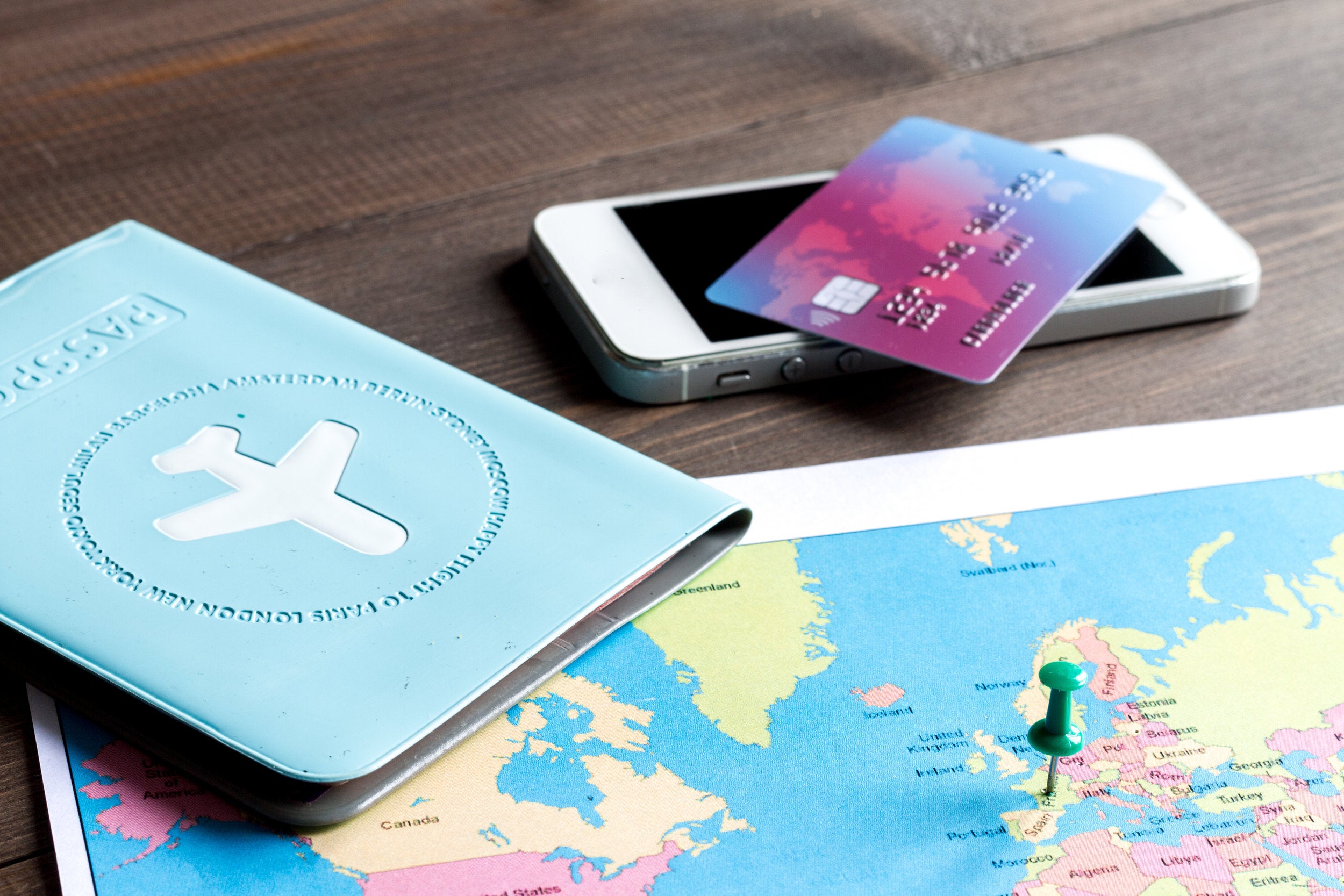Map passport credit card phone