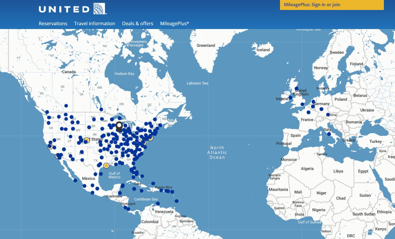 united airline travel map