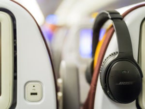 noise cancelling headphone on a plane