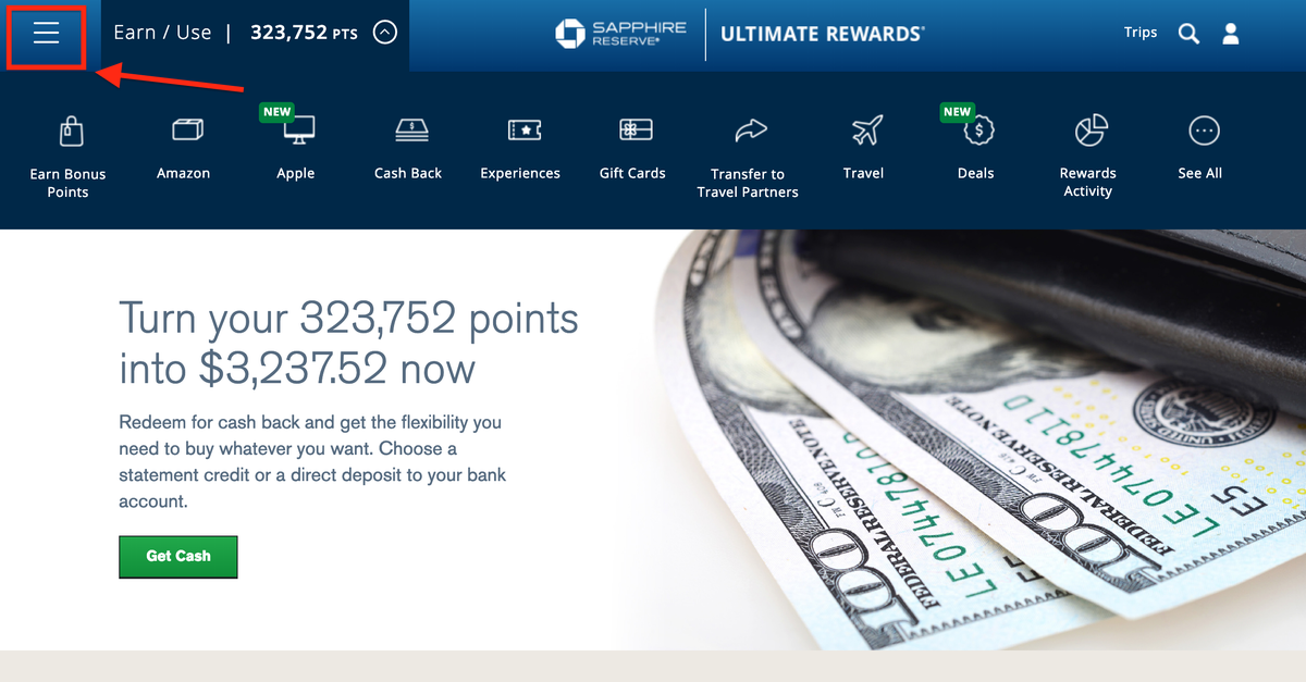 Chase Ultimate Rewards home page