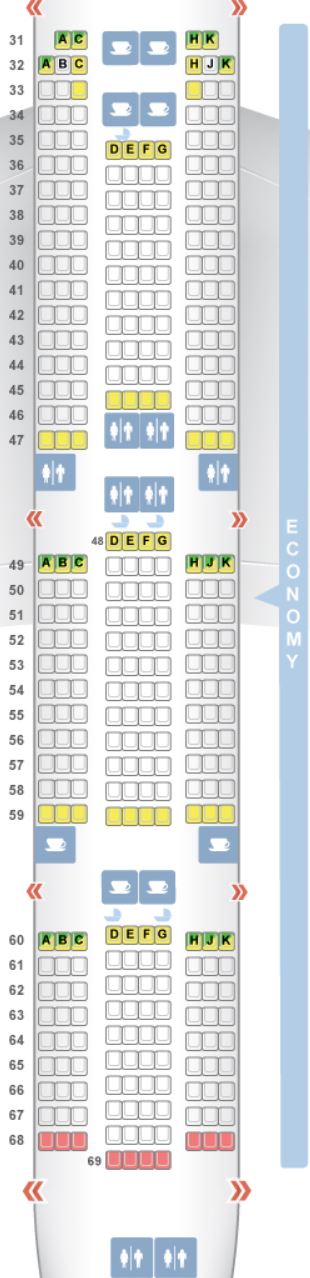China Southern A380 Economy Class Seat Map Lower Deck
