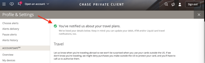 How To Add A Chase Travel Alert