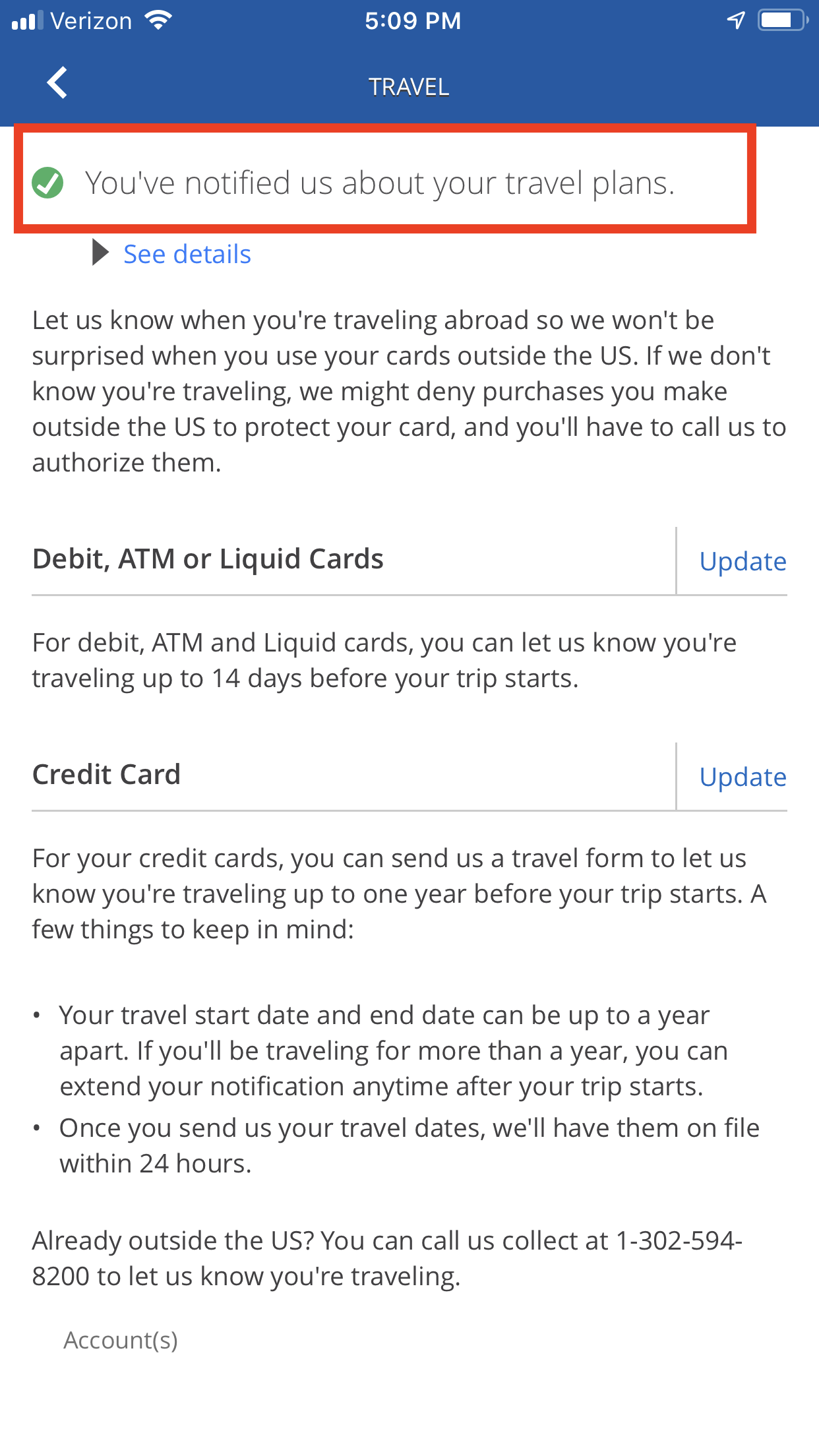 chase travel notice debit card