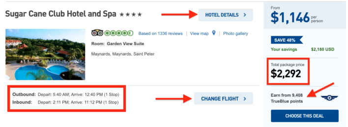 JetBlue Vacations Search Results Details