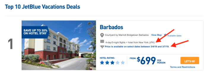 JetBlue Vacations Top 10 Deals