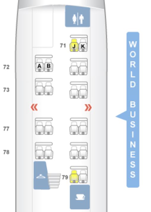 KLM 747-400 Business Class Seat Map Upper Deck