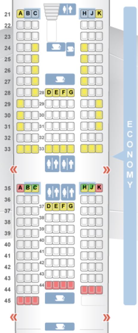 KLM 747-400 Economy Class Seat Map