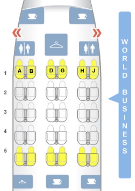 KLM A330-300 Business Class Seat Map