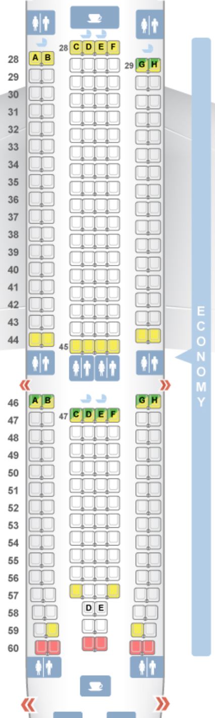 Korean Air A330 Economy Class Seat Map