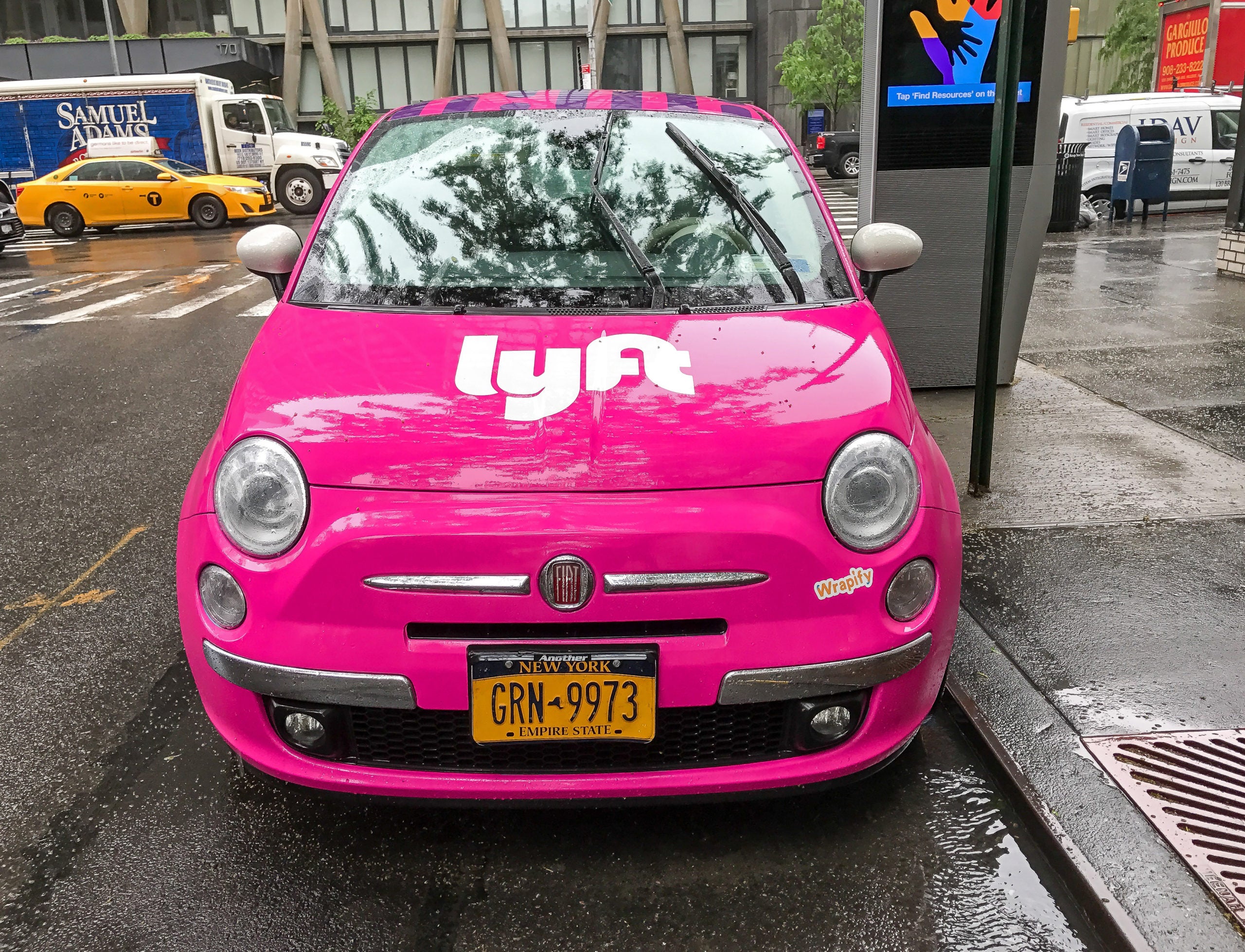 A Pink Promotional Lyft Car in Manhattan