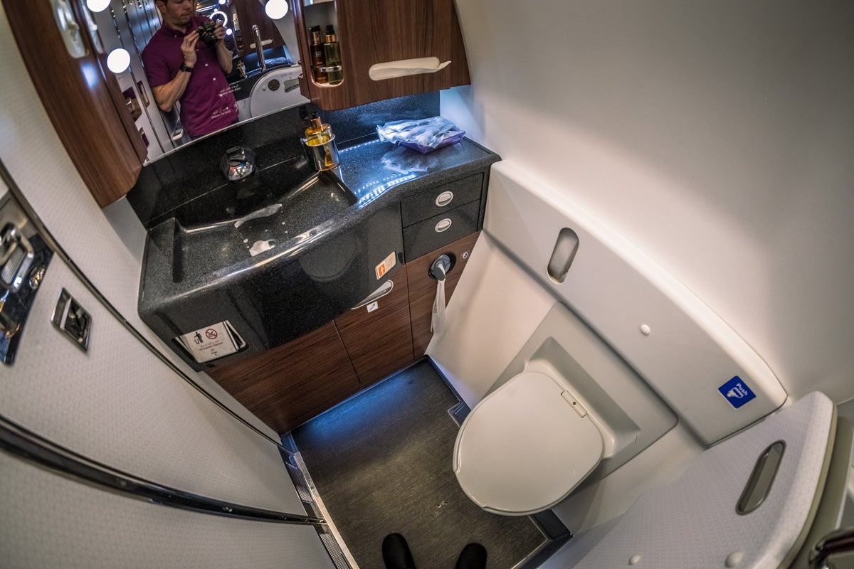 Qatar Airways Boeing 777 Qsuite Business Class Bathroom