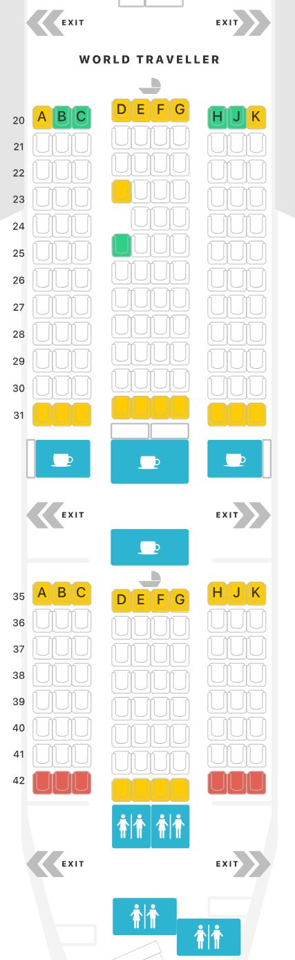 British Airways A380 Economy Class Seat Map Lower Deck