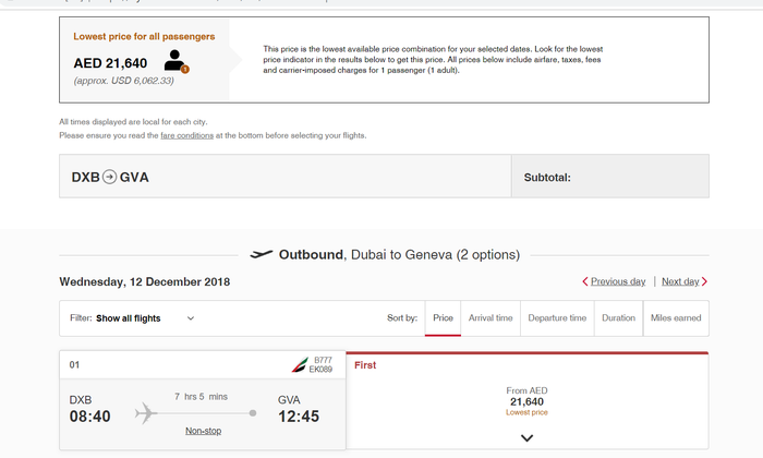 Fare out of DXB