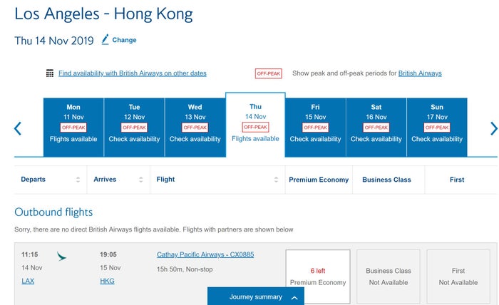BA Award Availability