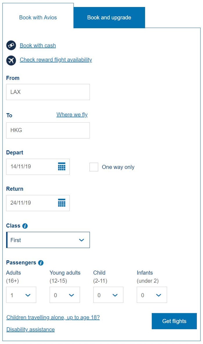 British Airways Award Search
