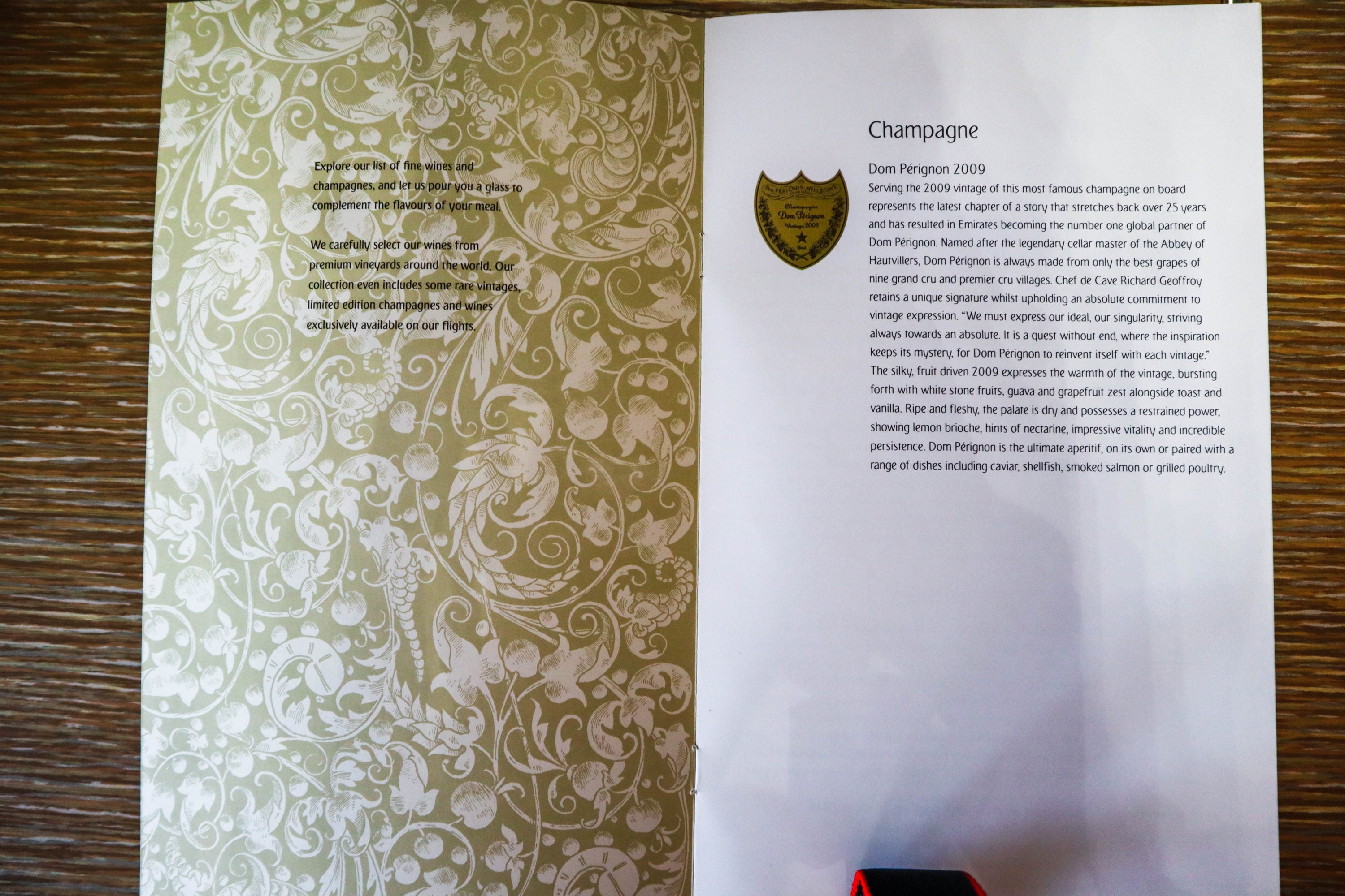 Emirates First Class Game Changer - Champagne Menu