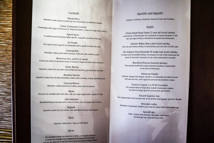 Emirates First Class Game Changer - Cocktail and Aperitif Menu