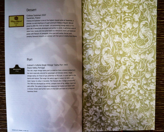 Emirates First Class Game Changer - Dessert Wine Menu