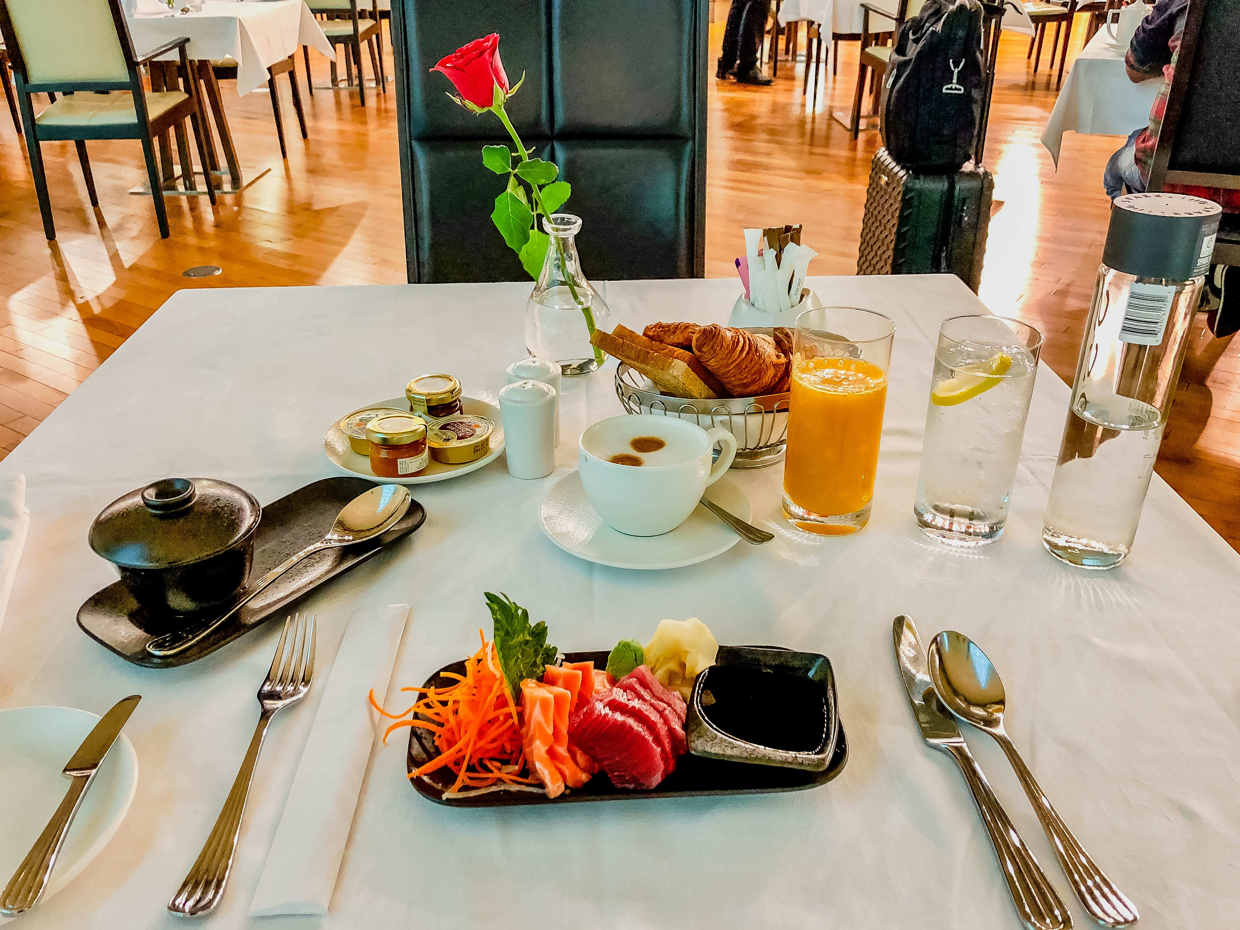 Emirates First Class Lounge - Sashimi Breakfast