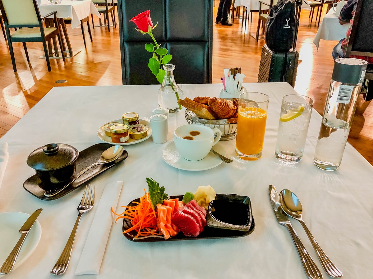 Emirates First Class Lounge - Sashimi Breakfast