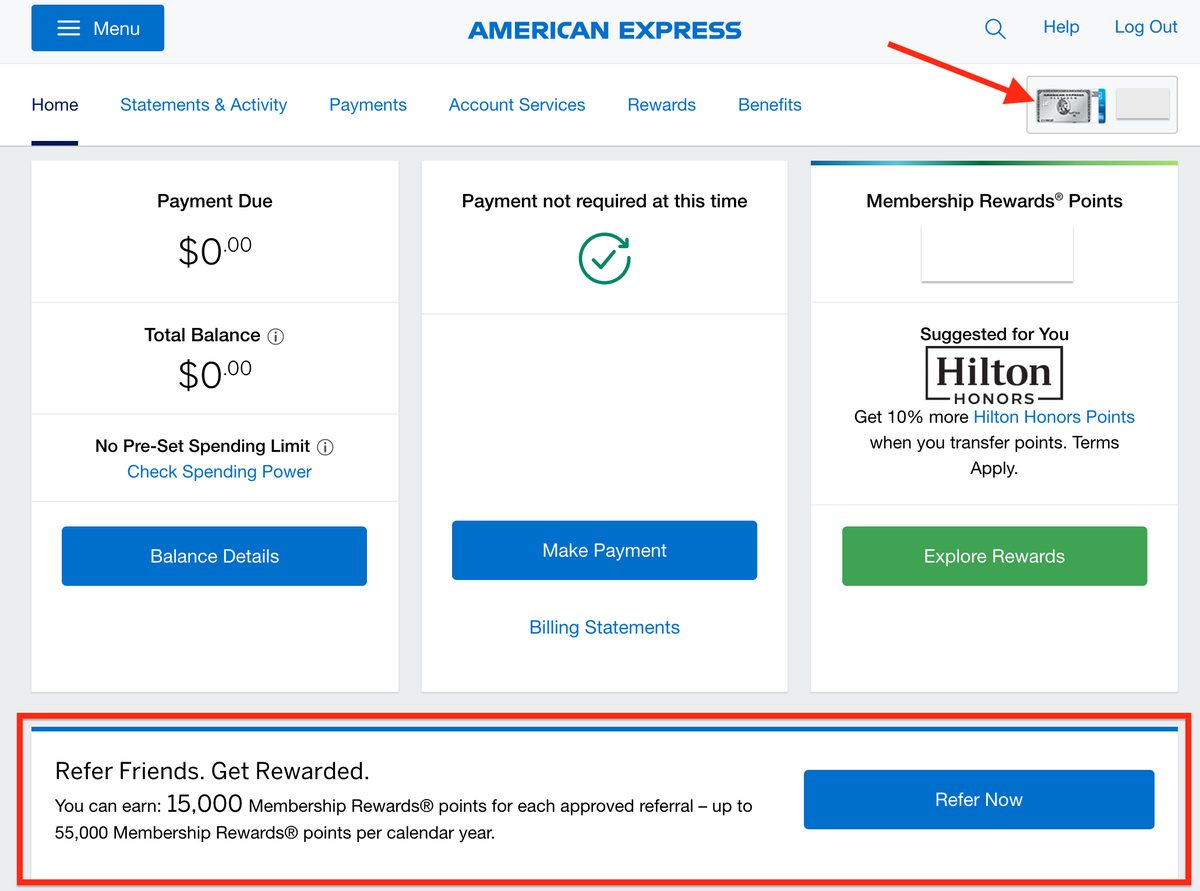 Refer A Friend from Amex Website