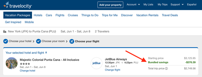 Travelocity Vacation Package Bundled Savings