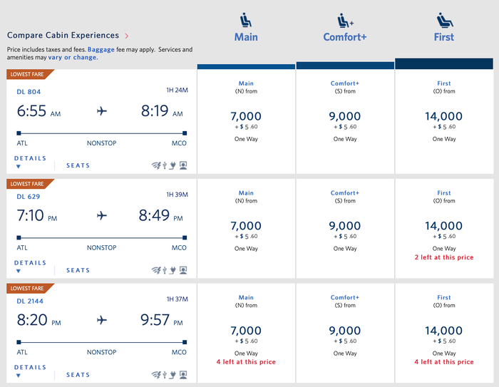 Booking Delta Promo Awards from Atlanta to Orlando