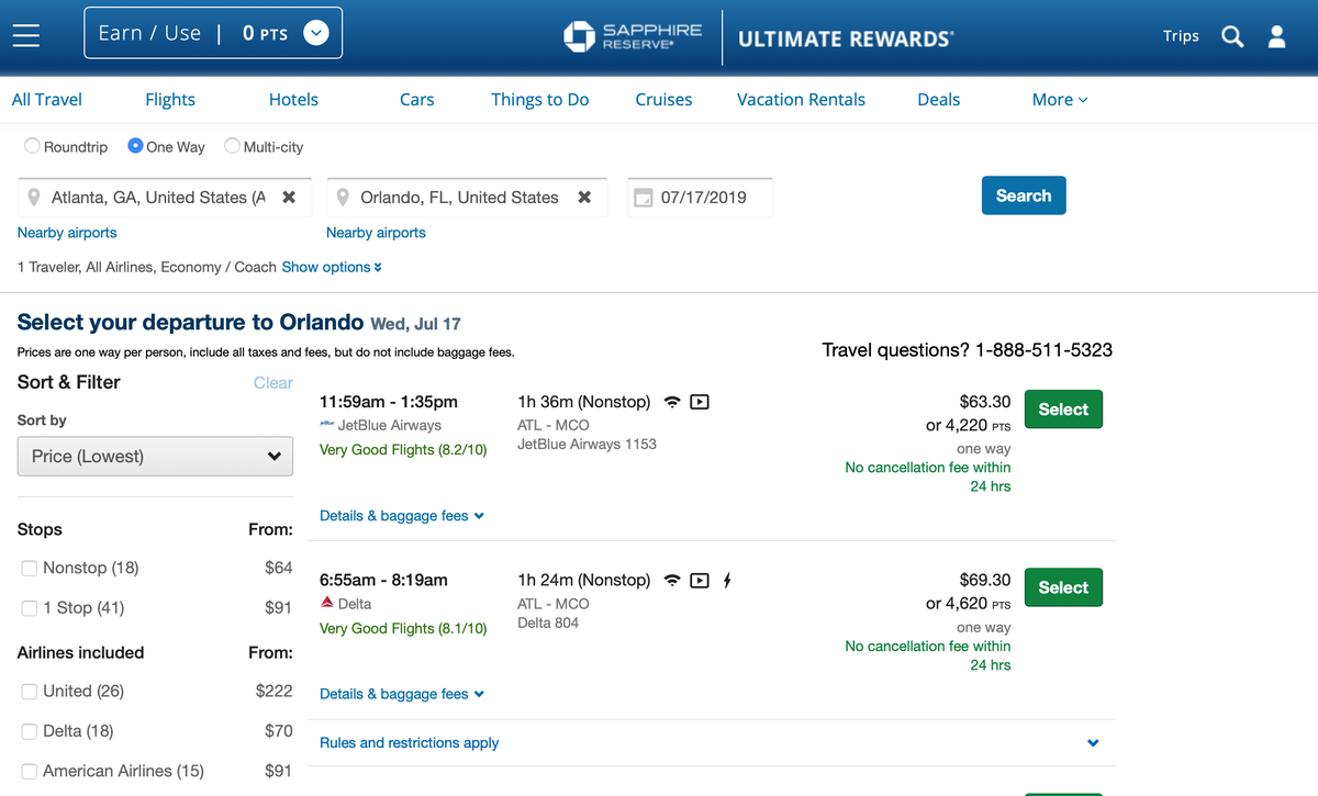 Booking flights with the Chase Travel Portal