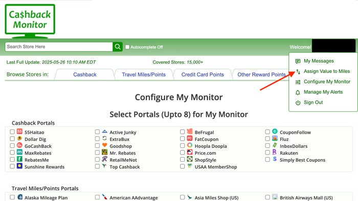 CashBack Monitor assign value to miles points CashBack Monitor assign value to points and miles