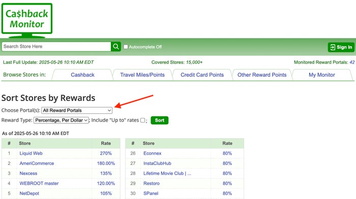 CashBack Monitor Sort Stores by Rewards CashBack Monitor sort stores by rewards