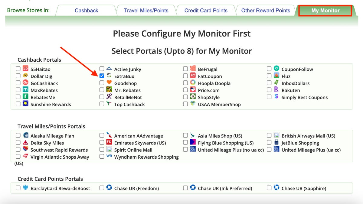 Cashback Monitor configure my monitor