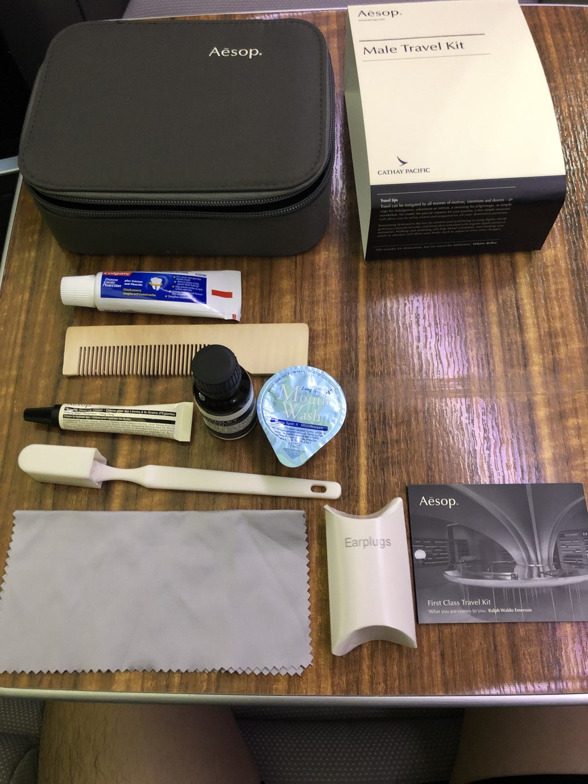 Cathay Pacific 777 first class amenity kit contents