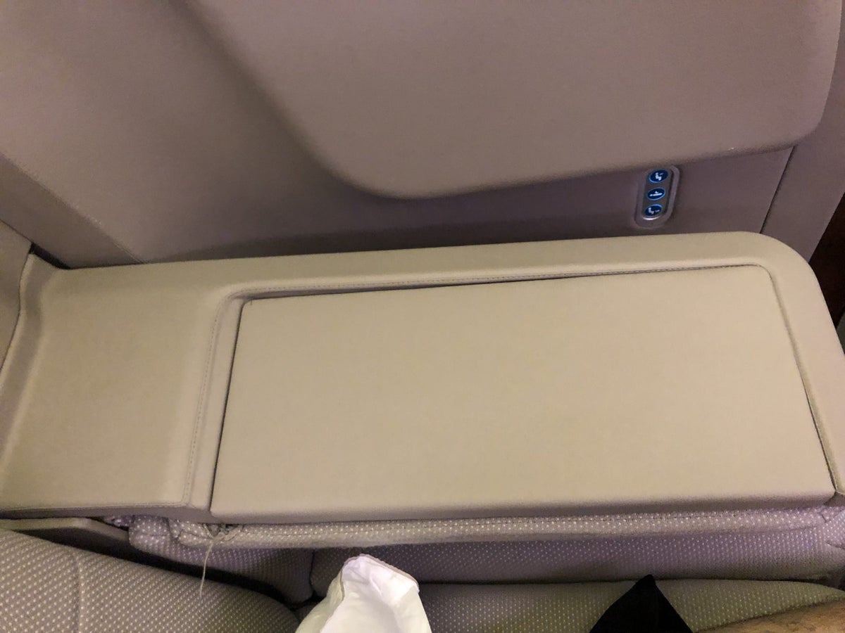 Cathay Pacific 777 first class armrest lowered
