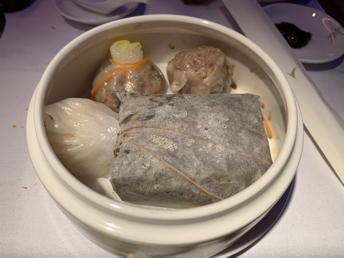 Cathay Pacific 777 first class dim sum close-up
