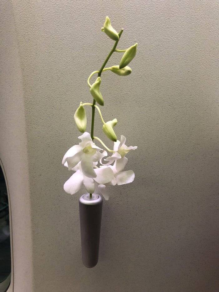 Cathay Pacific 777 first class flower