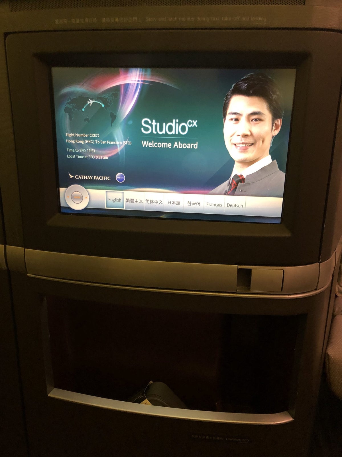 Cathay Pacific 777 first class in-flight entertainment 1