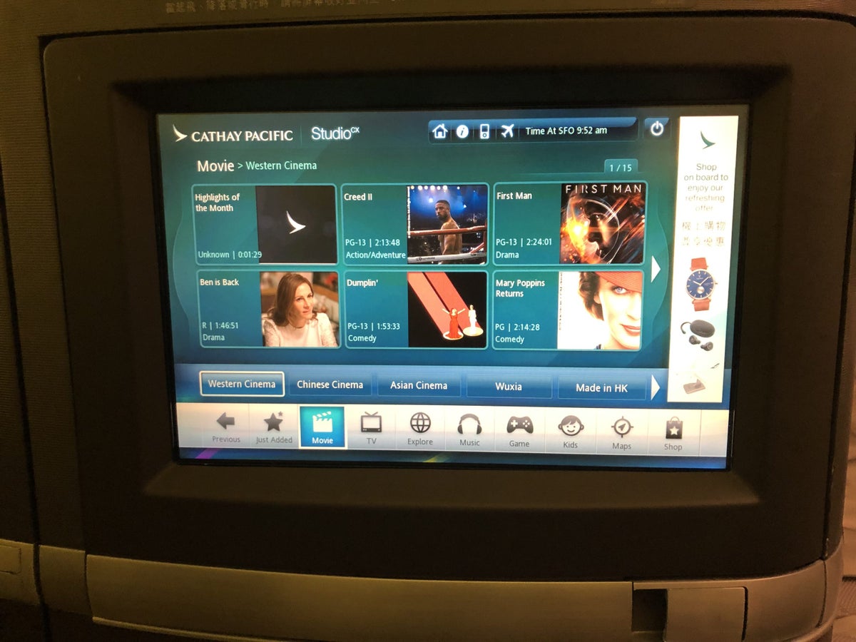 Cathay Pacific 777 first class in-flight entertainment 2