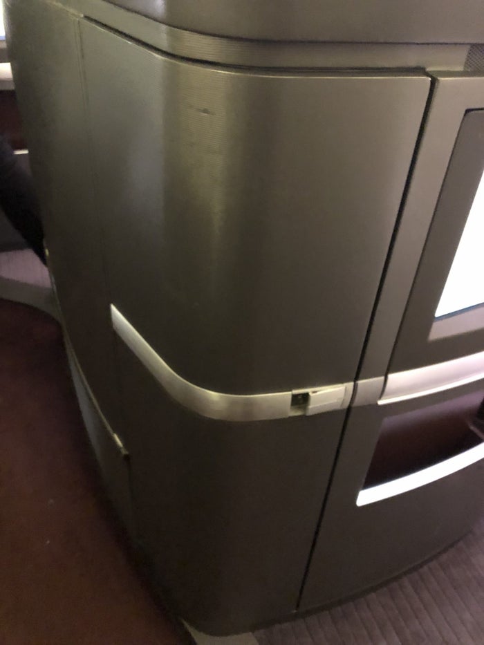 Cathay Pacific 777 first class large storage compartment