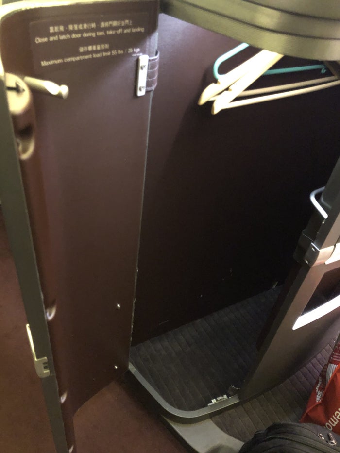 Cathay Pacific 777 first class large storage compartment inside