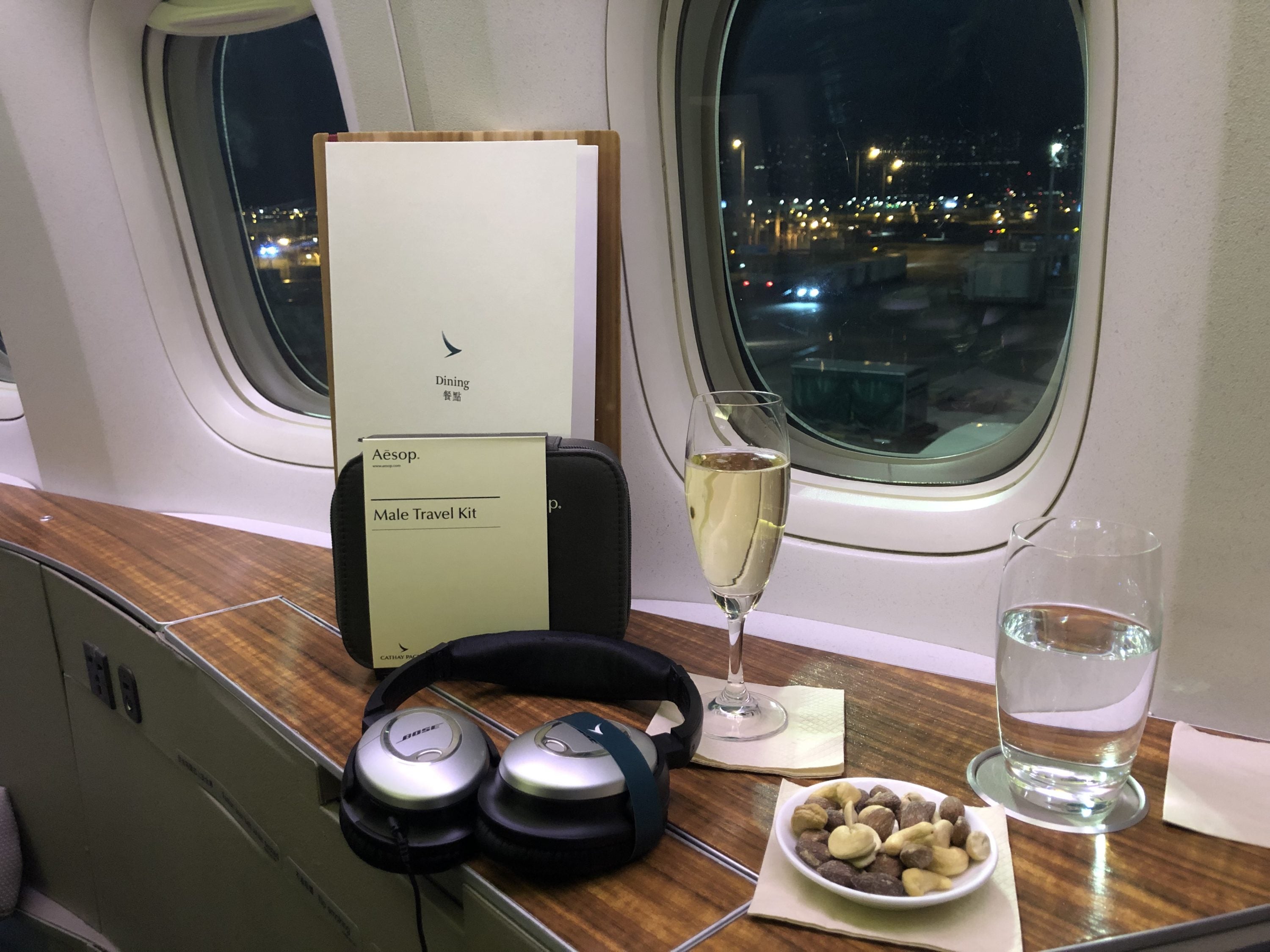 Cathay Pacific 777 first class spread