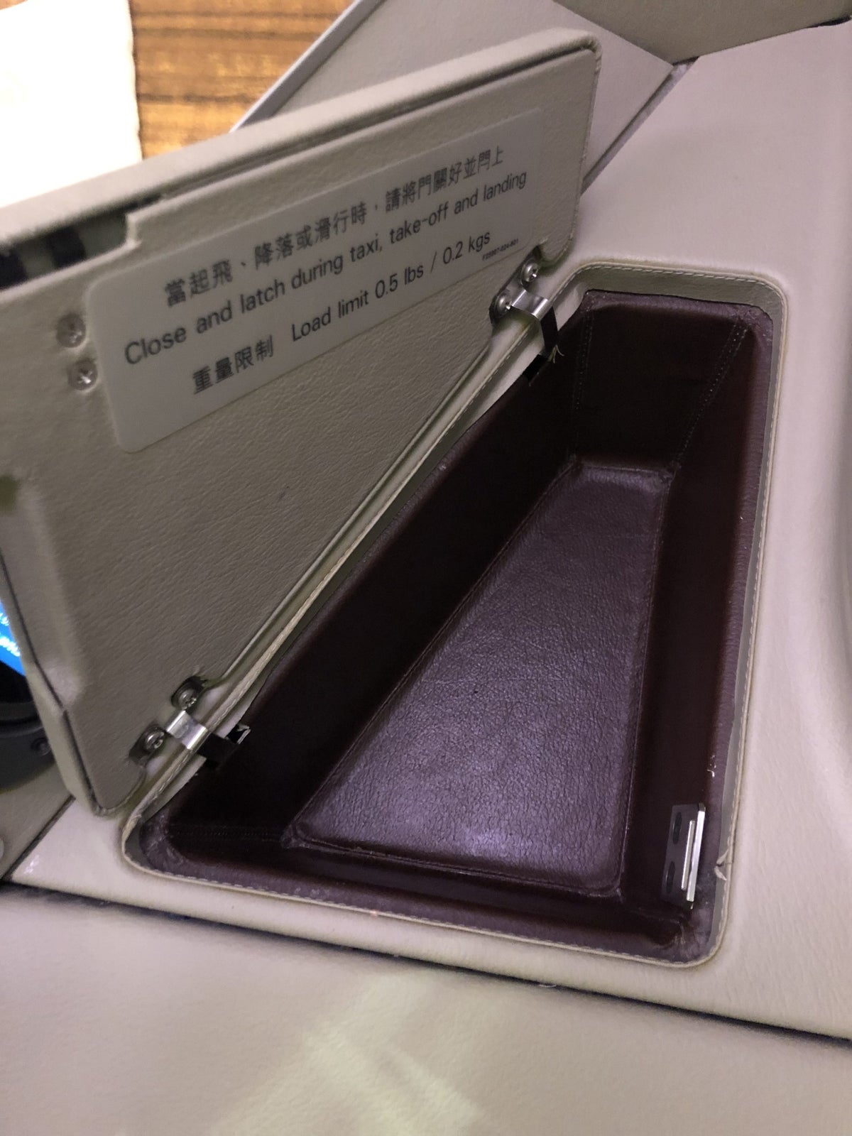 Cathay Pacific 777 first class storage compartment 2