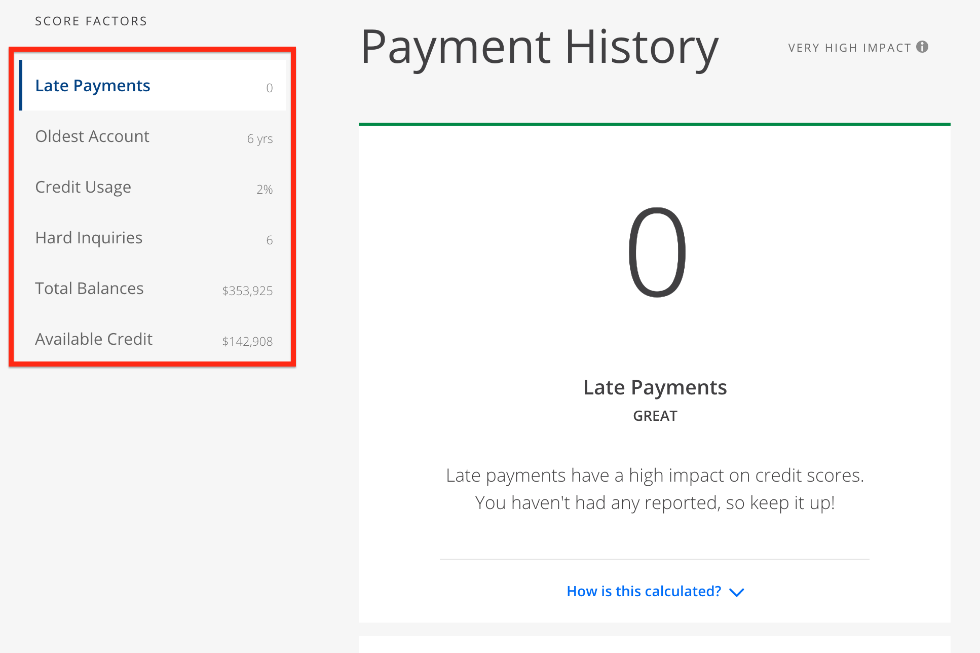 Credit Score Factor details