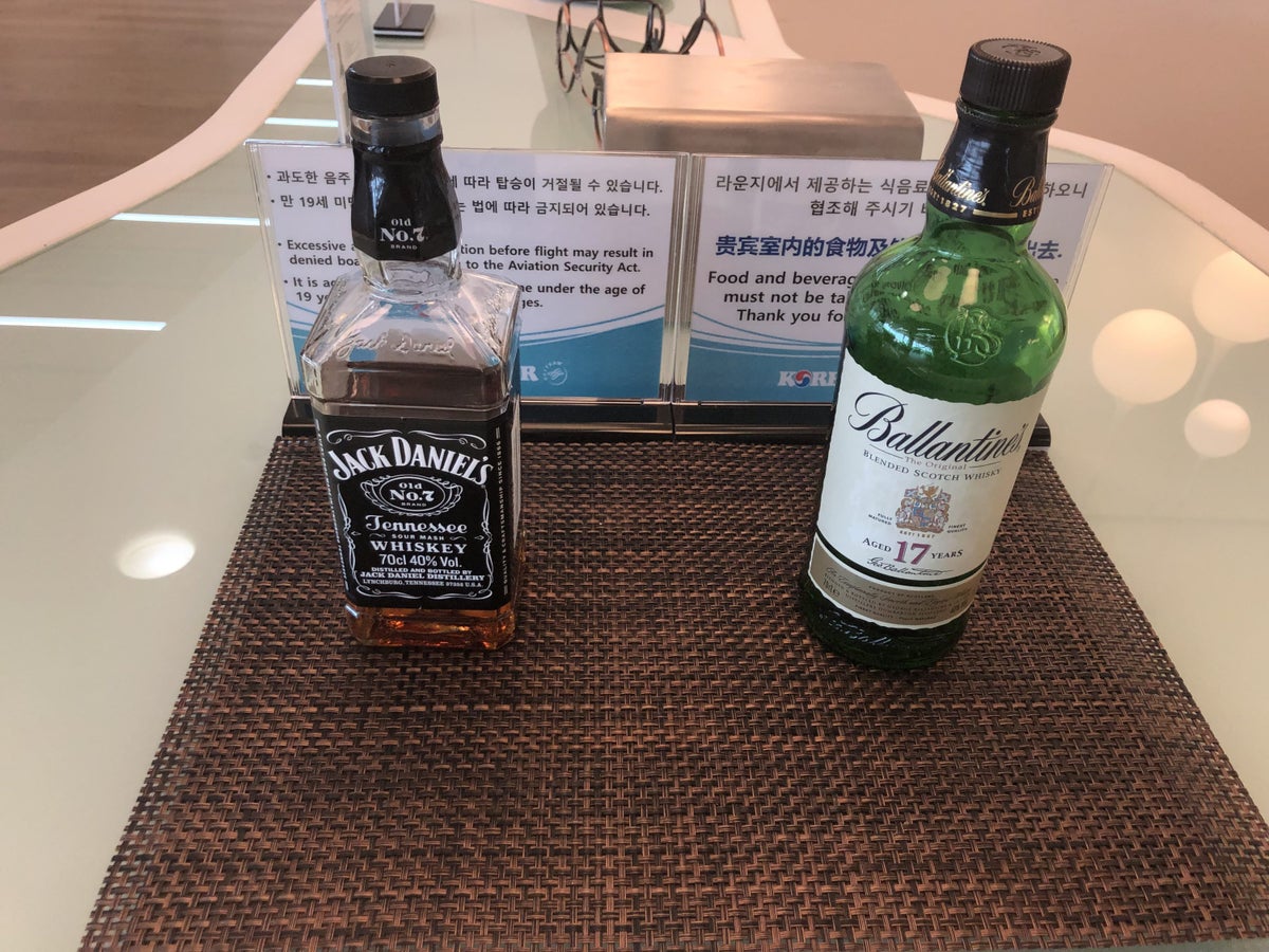 Korean Air business class liquor selection