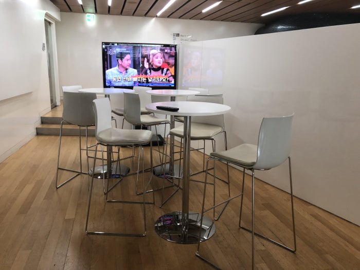 Korean Air business class lounge bar chairs