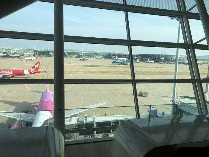 Korean Air business class lounge bird watching