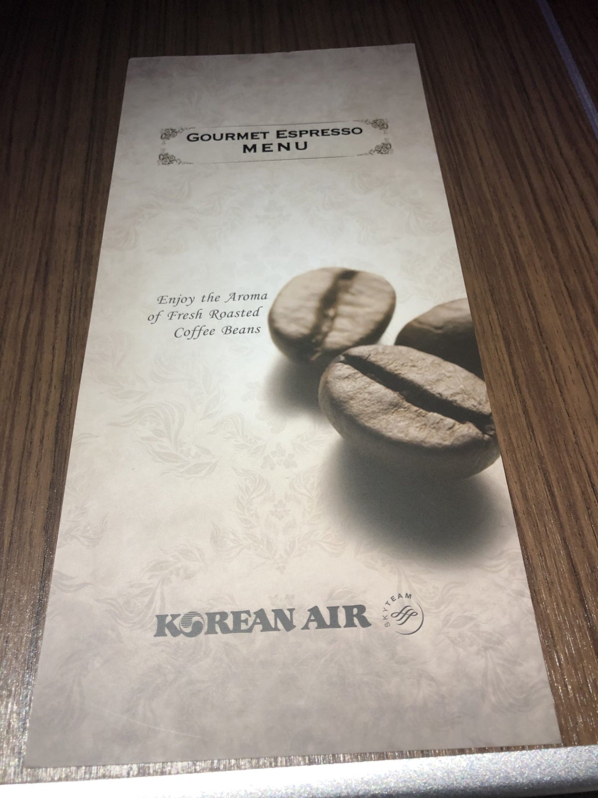 Korean Air first class coffee menu title page